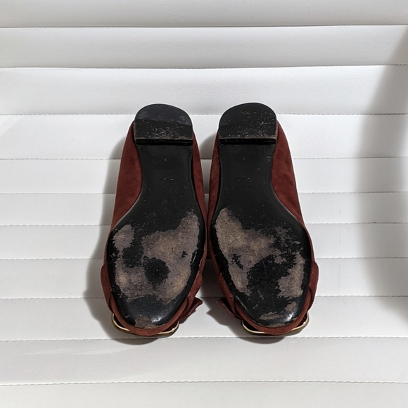 Burberry Burgundy Suede Keswick Buckle Flats - Picture 4 of 6